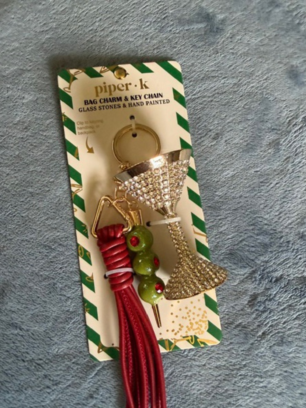 Piper K Martini Glass & Olives bag charm and key chain